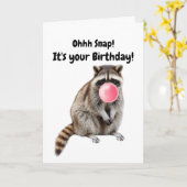 Carte Anniversaire Funny Raccoon souffle la bulle rose (Fleur jaune)