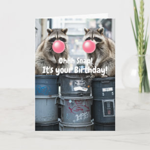 Carte Anniversaire Funny Raccoons souffler rose bulle mi