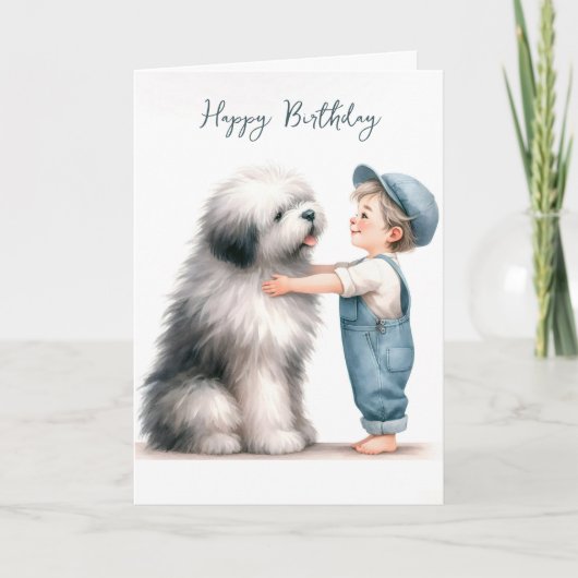 Carte Anniversaire Garçon Accrochage Chien Aquarelle (Devant)