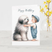Carte Anniversaire Garçon Accrochage Chien Aquarelle (Fleur jaune)