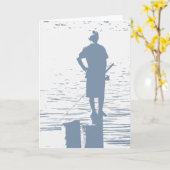 Carte Anniversaire, garçon pêchant à partir de la souche (Fleur jaune)