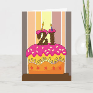 Carte anniversaire - gâteau avec bougie 21 - 21e anniver