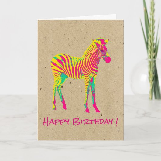 Carte Anniversaire génial psychédélique de zèbre au néon (Devant)