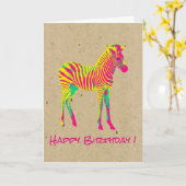 Carte Anniversaire génial psychédélique de zèbre au néon (Fleur jaune)