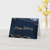 Carte Anniversaire Geode Bleu Doré (Fleur jaune)