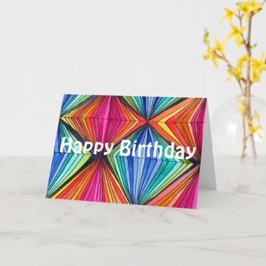 Carte Anniversaire géométrique d'art op d'arc-en-ciel (Fleur jaune)