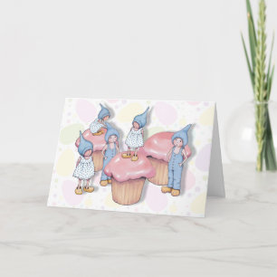 Carte Anniversaire, Gnomes et Cupcakes, Glace rose, Enfa
