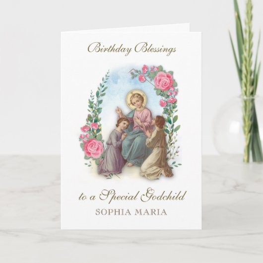Carte Anniversaire Godchild catholique Jésus avec enfant (Devant)