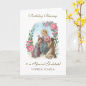 Carte Anniversaire Godchild catholique Jésus avec enfant (Fleur jaune)