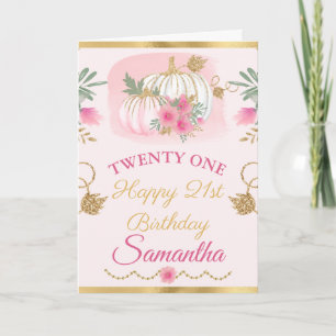 Carte Anniversaire Gold Citrouille Rose Aquarelle