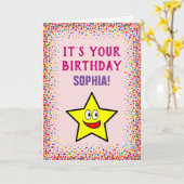 Carte Anniversaire Gold Star rose Coloré Confetti (Fleur jaune)