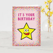 Carte Anniversaire Gold Star rose Coloré Confetti (Fleur jaune)