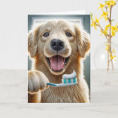 Carte Anniversaire Golden Retriever avec brosse à dents (Fleur jaune)