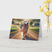 Carte Anniversaire Golden Retriever avec drapeau américa (Fleur jaune)
