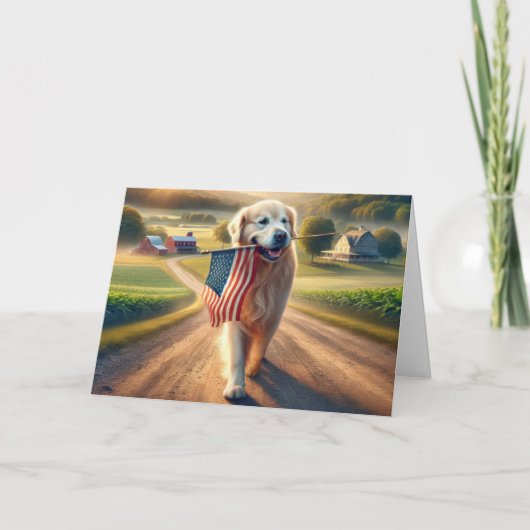 Carte Anniversaire Golden Retriever avec drapeau américa (Devant)