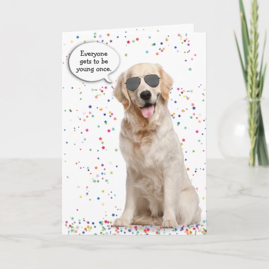 Carte Anniversaire Golden Retriever avec lunettes de sol (Devant)