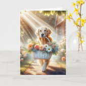 Carte Anniversaire Golden Retriever Avec Panier à fleurs (Fleur jaune)