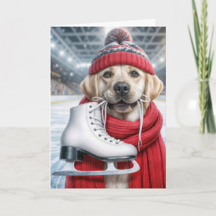 Carte Anniversaire Golden Retriever avec patinage sur gl