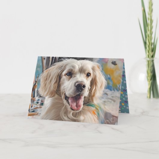 Carte Anniversaire Golden Retriever Avec Peinture (Devant)