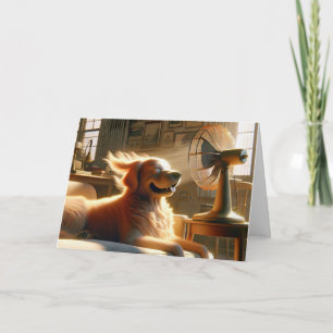 Carte Anniversaire Golden Retriever Avec Ventilateur Rét