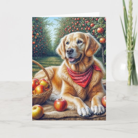 Carte Anniversaire Golden Retriever dans Apple Orchard (Devant)