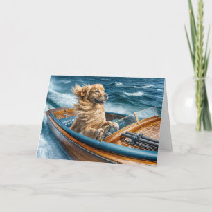 Carte Anniversaire Golden Retriever En Bateau Vieux En B