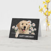 Carte Anniversaire Golden Retriever en Pois (Fleur jaune)