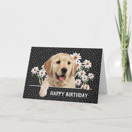 Carte Anniversaire Golden Retriever en Pois (Devant)