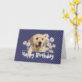 Carte Anniversaire Golden Retriever en Pois (Fleur jaune)