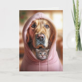 Carte Anniversaire Golden Retriever et Kitten dans un Sw (Devant)