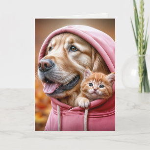 Carte Anniversaire Golden Retriever et Kitten dans un Sw