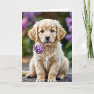 Carte Anniversaire Golden Retriever Puppy Avec Lilacs