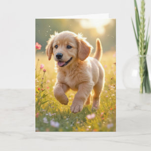 Carte Anniversaire Golden Retriever Puppy dans une prair