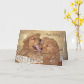 Carte anniversaire golden retriever puppy fun (Fleur jaune)