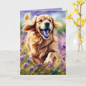 Carte Anniversaire Golden Retriever Running (Fleur jaune)