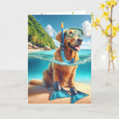Carte Anniversaire Golden Retriever Scuba Diver (Fleur jaune)