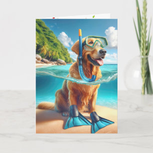 Carte Anniversaire Golden Retriever Scuba Diver