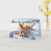 Carte Anniversaire Golden Retriever Snow Angel (Fleur jaune)