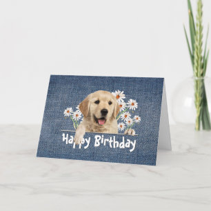 Carte Anniversaire Golden Retriever sur Blue Denim