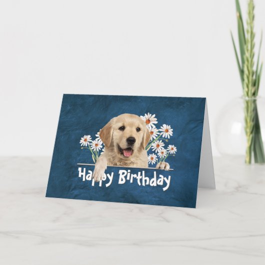 Carte Anniversaire Golden Retriever sur Blue Leather (Devant)