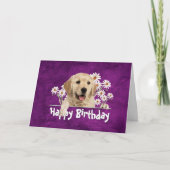 Carte Anniversaire Golden Retriever sur le cuir violet (Devant)
