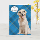 Carte Anniversaire Golden Retriever Sur Plaid (Fleur jaune)
