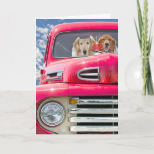 Carte Anniversaire Golden Retrivers In Retro Truck