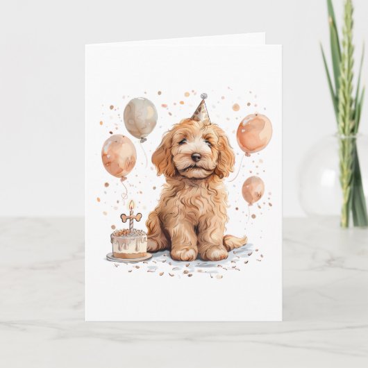 Carte Anniversaire Goldendoodle Chien Anniversaire Gâtea (Devant)