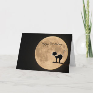 Carte Anniversaire gothique chat noir avec pleine lune