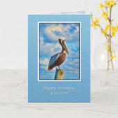 Carte Anniversaire, grand-fils, Brown pélican à la poste (Fleur jaune)