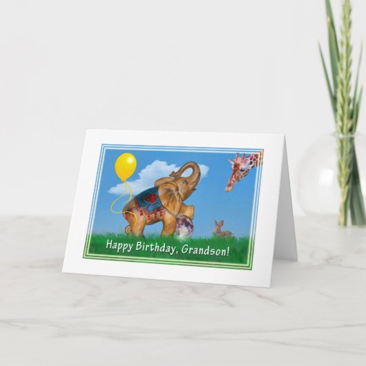 Carte Anniversaire, Grand-fils, Eléphant, Giraffe (Devant)