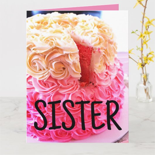 CARTE ANNIVERSAIRE GRANDE TAILLE GÂTEAU POUR SOEUR (Fleur jaune)