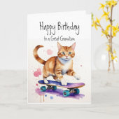 Carte Anniversaire Grandson Fun Cute Cat sur Skateboard (Fleur jaune)