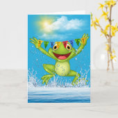Carte Anniversaire Grenouille en saut dans l'eau (Fleur jaune)
